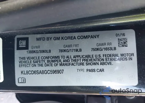 2016 Chevrolet Spark 1Lt Cvt from USA, damaged, VIN KL8CD6SA8GC596907